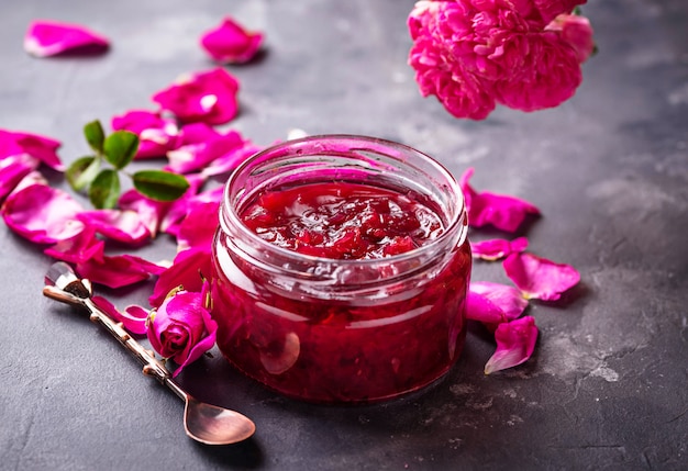 Homemade jam of rose petals 