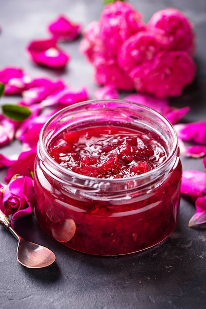 Homemade jam of rose petals 