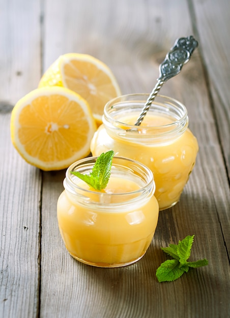 Homemade lemon curd with fresh lemons