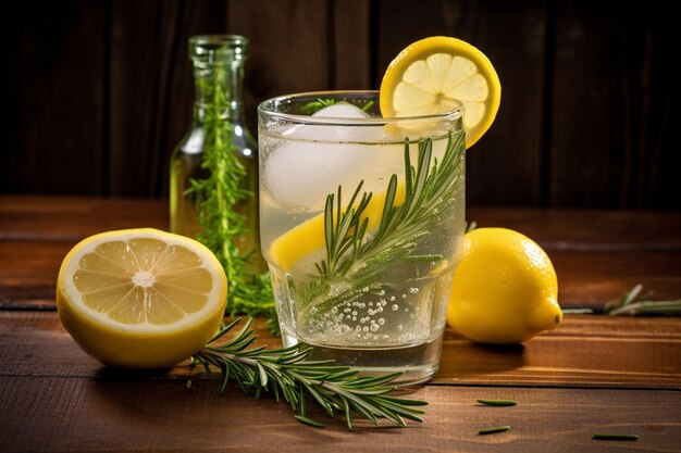 Foto per la limonata fatta in casa con una brocca di bevanda di agrumi freschi e un bicchiere di gustosa bevanda al limone