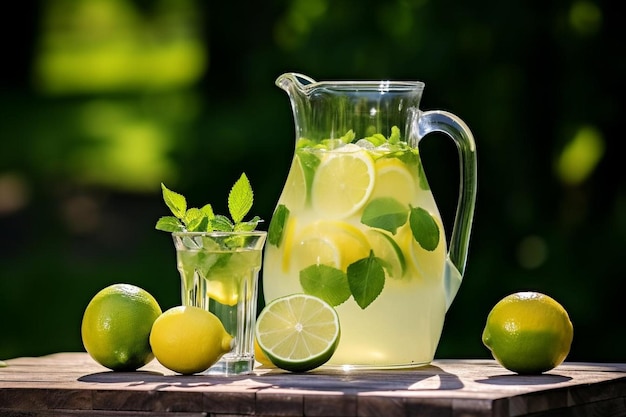 Photo homemade lemonade with lime