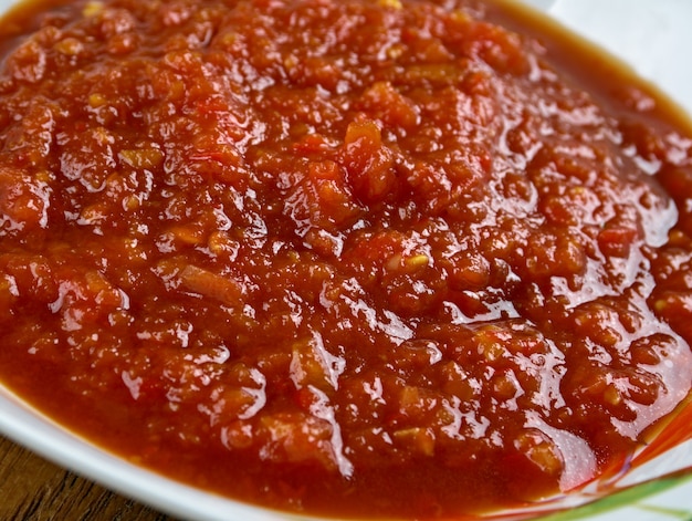 Homemade Ljutenica national relish of Bulgaria, the Republic of Macedonia and Serbia.