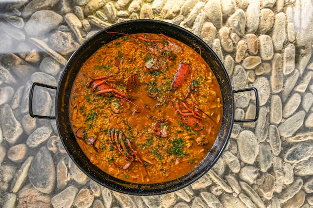 Homemade lobster and seafood paella