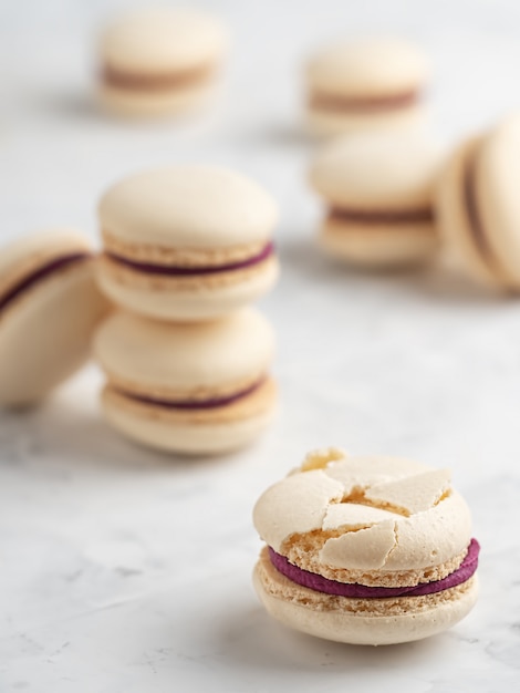 Homemade macarons with currant filling