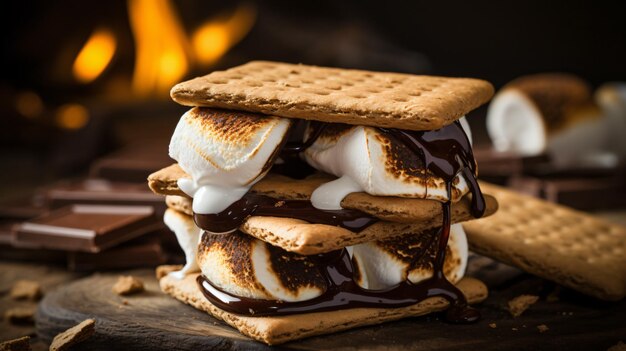 Foto marshmallow fatti in casa con cioccolato su cracker