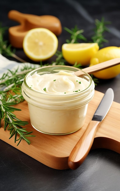 homemade mayonnaise sauce in a jar