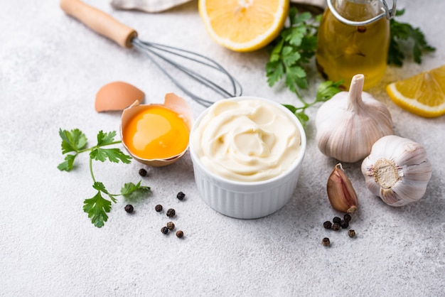 Homemade mayonnaise sauce with ingredient