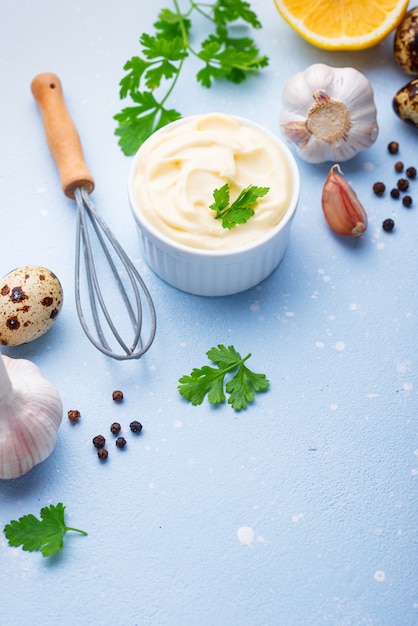 Homemade mayonnaise sauce with ingredient