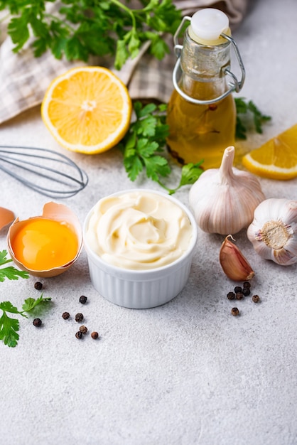 Homemade mayonnaise sauce with ingredient