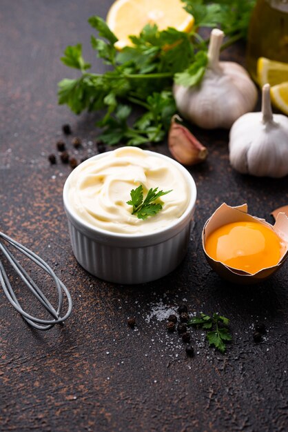 Homemade mayonnaise sauce with ingredient