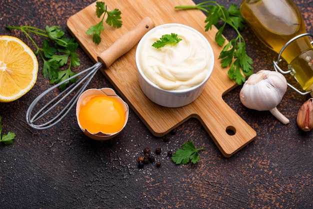 Homemade mayonnaise sauce with ingredient