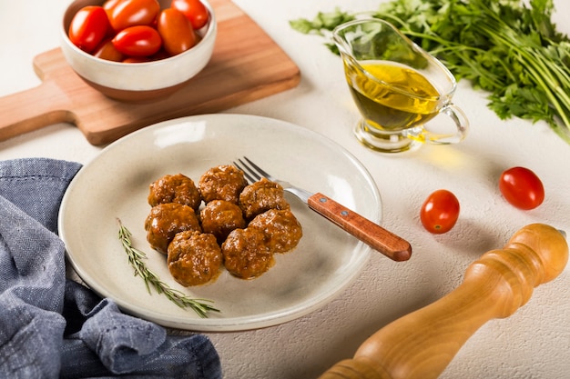 Homemade meatballs roasted on the table