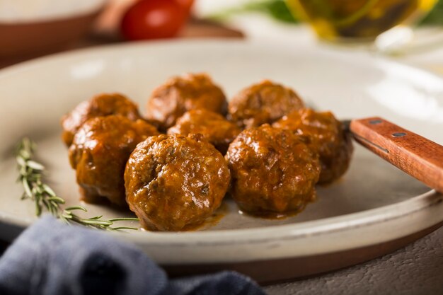 Homemade meatballs roasted on the table