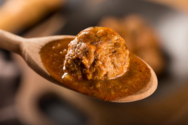 Homemade meatballs roasted on the table