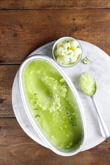 Foto gelato alla melata di sorbetto al melone fatto in casa