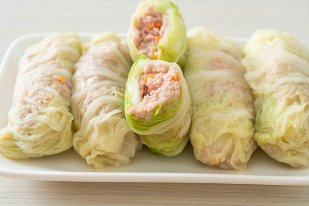 Homemade Minced Pork Wrapped in Chinese Cabbage or Steamed Cabbage Stuff Mince Pork