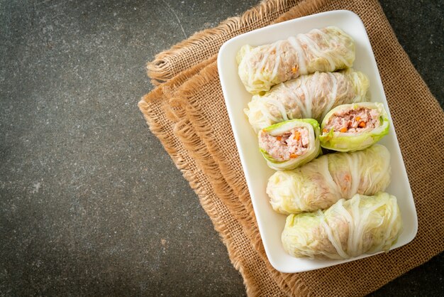 Homemade Minced Pork Wrapped in Chinese Cabbage or Steamed Cabbage Stuff Mince Pork