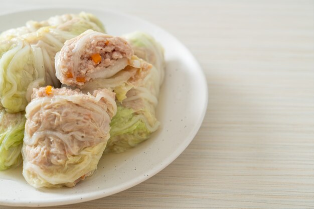 Homemade Minced Pork Wrapped in Chinese Cabbage or Steamed Cabbage Stuff Mince Pork