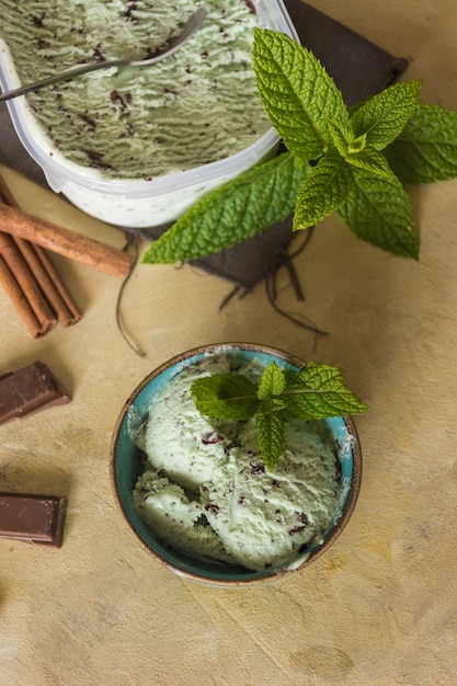 Homemade mint and chocolate ice cream