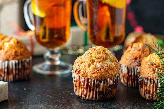 homemade muffins cupcakes and cup of tea