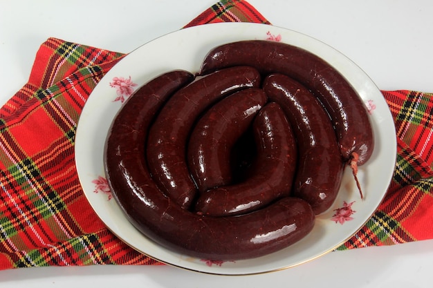 Homemade natural blood sausage. Blood Sausage ring before cooking