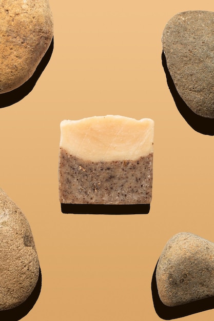 Homemade natural soap on earth tone background