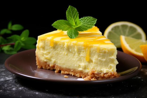 Homemade newyork cheesecake with lemon and mint