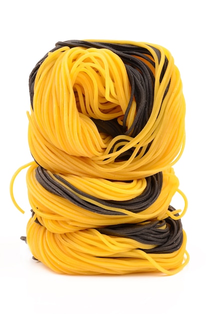 Homemade noodles yellow and black