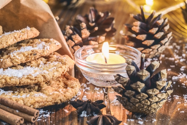 Homemade oatmeal cookies, cinnamon and anise seeds