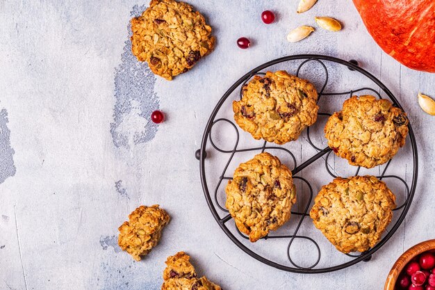 Homemade oatmeal cookies with cranberries and pumpkin seeds