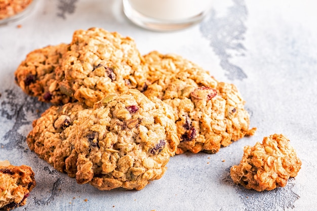 Homemade oatmeal cookies with cranberries