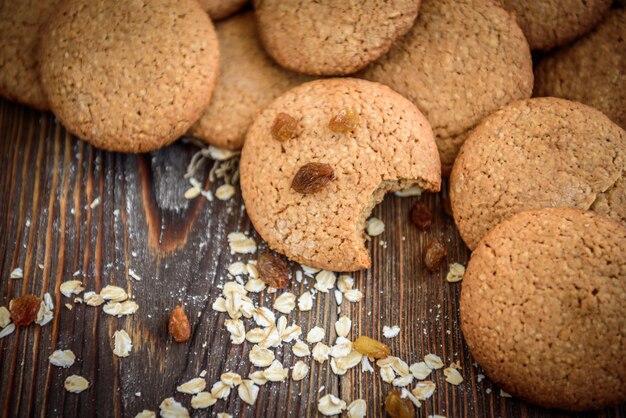 Homemade oatmeal cookies with raisins