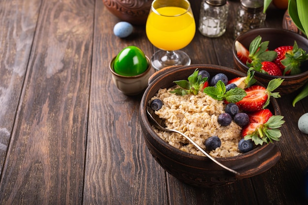 Homemade oatmeal granola with berries