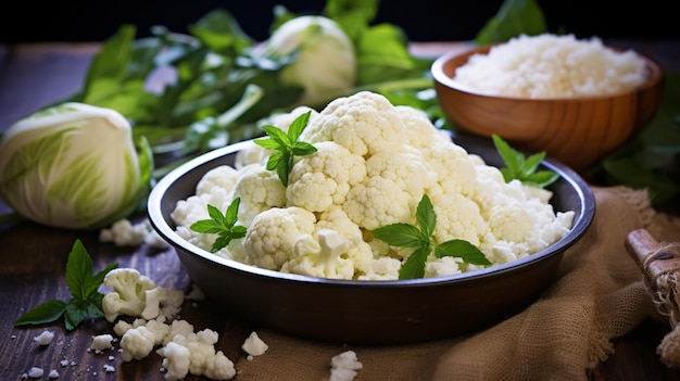 Homemade organic raw cauliflower rice