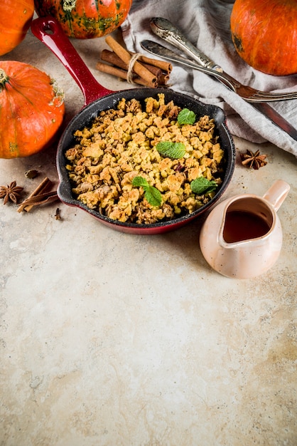 Homemade oven baked pumpkin crumble pie