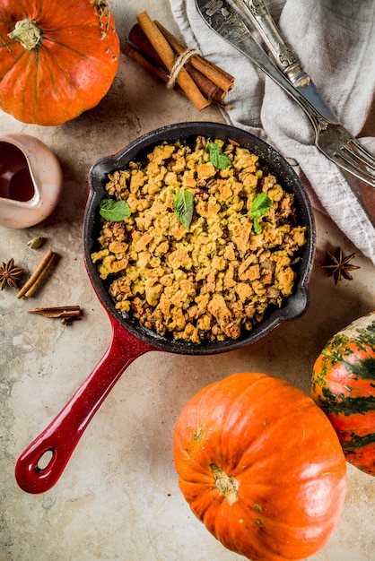 Homemade oven baked pumpkin crumble pie