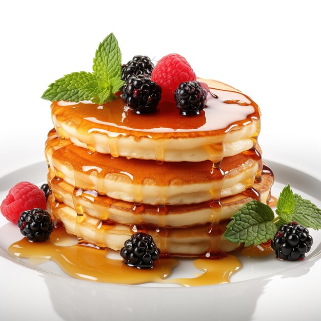 Homemade pancake with raspberries on a white background