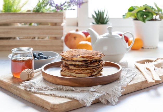 Homemade pancakes. Healthy breakfast in the morning