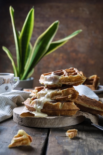 homemade pancakes, raspberry jam, pastries, tea, delicious breakfast