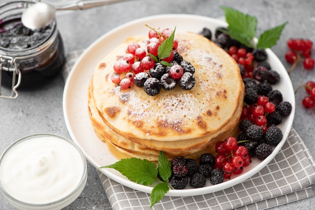 Homemade pancakes with fresh berries