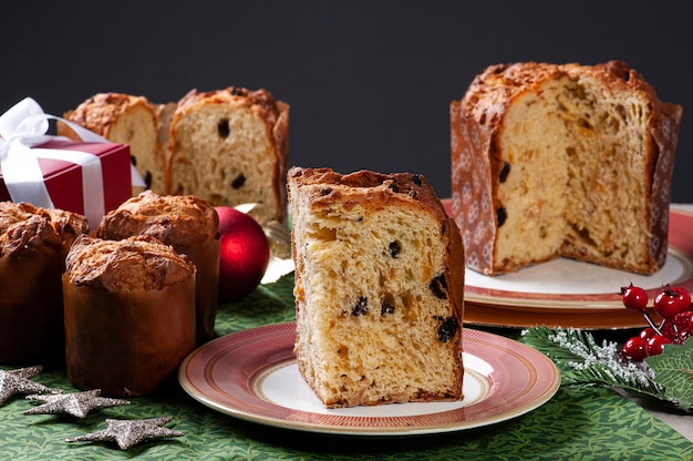 Homemade panettone on the Christmas table