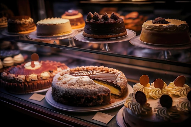 Homemade pastries and cakes in pastry shop