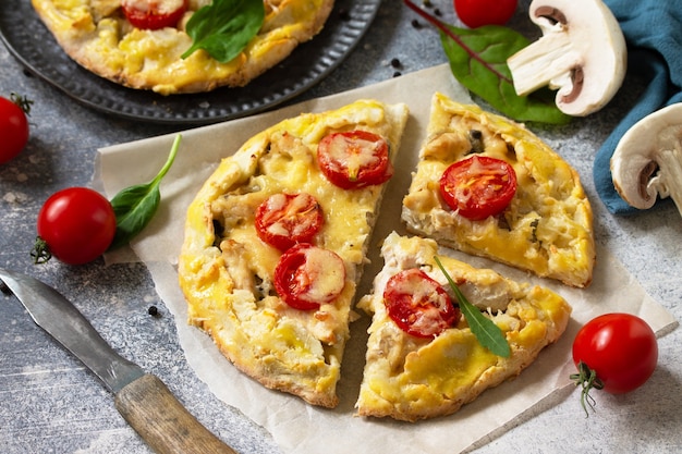 Homemade pastries with whole grain flour Galette with chicken cheese and mushrooms