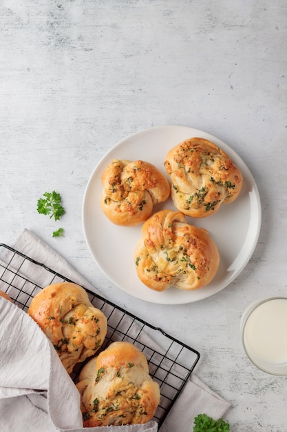Homemade pastry buns with parsley and cheese