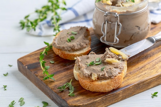 Homemade pate on baguette slices