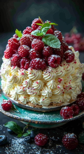 homemade pavlova cake with fresh berries