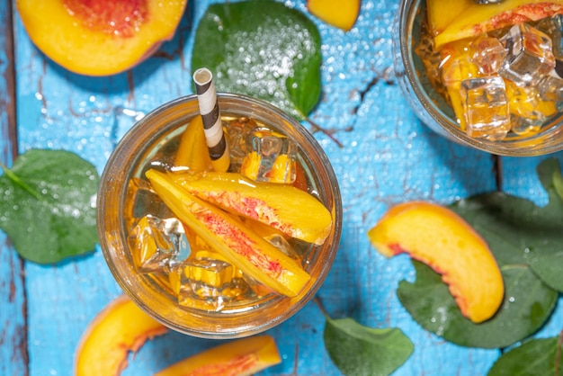 Homemade peach ice tea