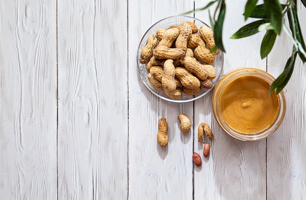 Homemade peanut butter, natural, healthy food modern wellness and vegan concept.