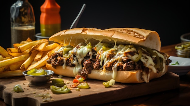 Homemade philly cheesesteak sandwich