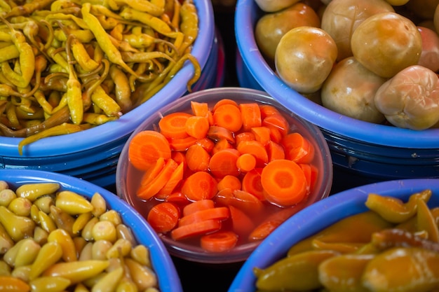 Homemade pickled fermented preserved vegetables for longterm\
storage